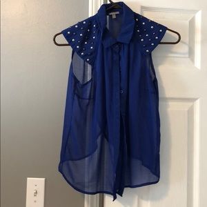 Royal blue button up top